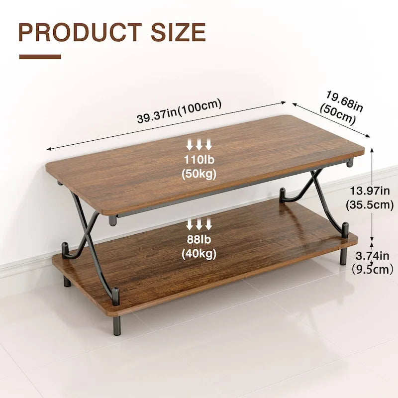 Table basse de salon moderne, comprenant une table basse en bois et une table d'appoint.