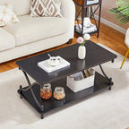 Table basse de salon moderne, comprenant une table basse en bois et une table d'appoint.