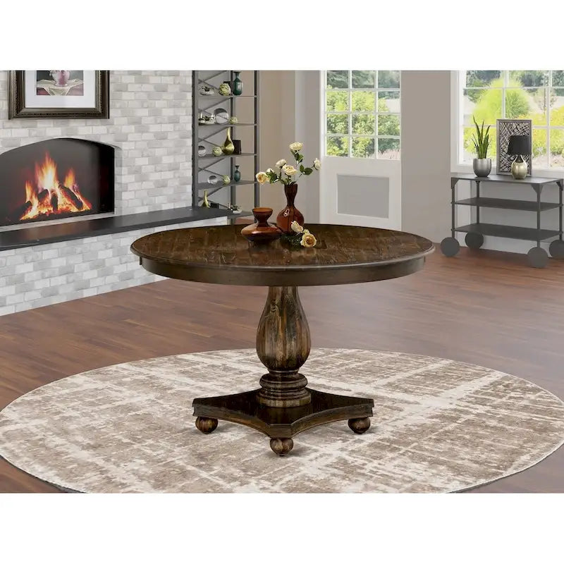 Table à manger moderne – Plateau rond avec pied central, 122 x 122 cm (plusieurs finitions disponibles)
