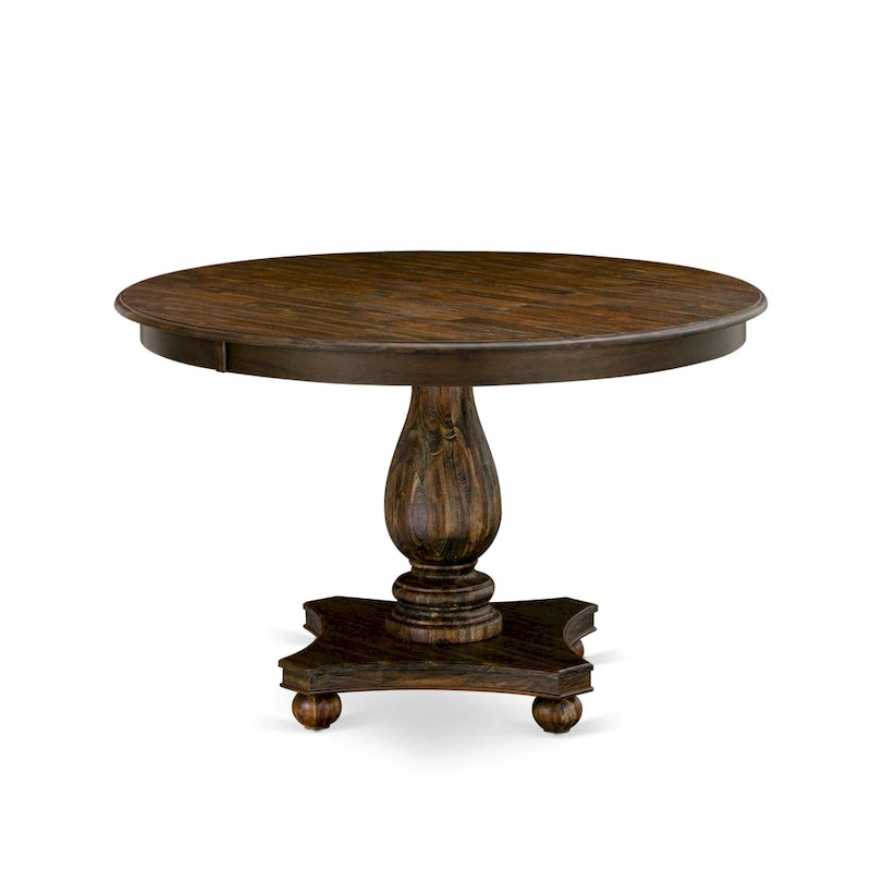 Table à manger moderne – Plateau rond avec pied central, 122 x 122 cm (plusieurs finitions disponibles)