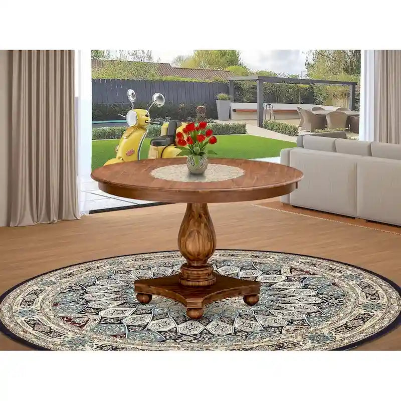 Table à manger moderne – Plateau rond avec pied central, 122 x 122 cm (plusieurs finitions disponibles)