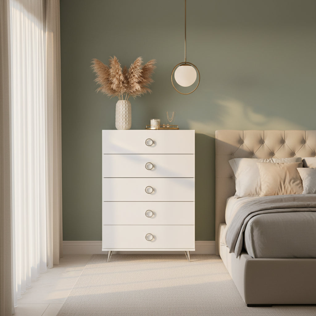 Commode moderne rectangulaire en bois à 5 tiroirs