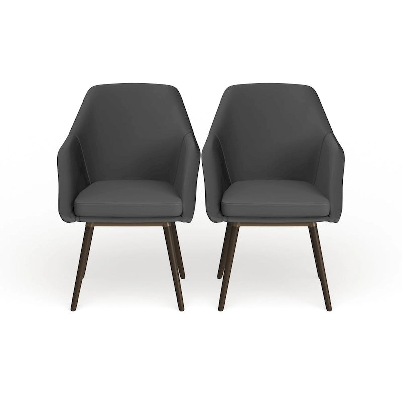Fauteuil en similicuir gris avec pieds en bois de hêtre