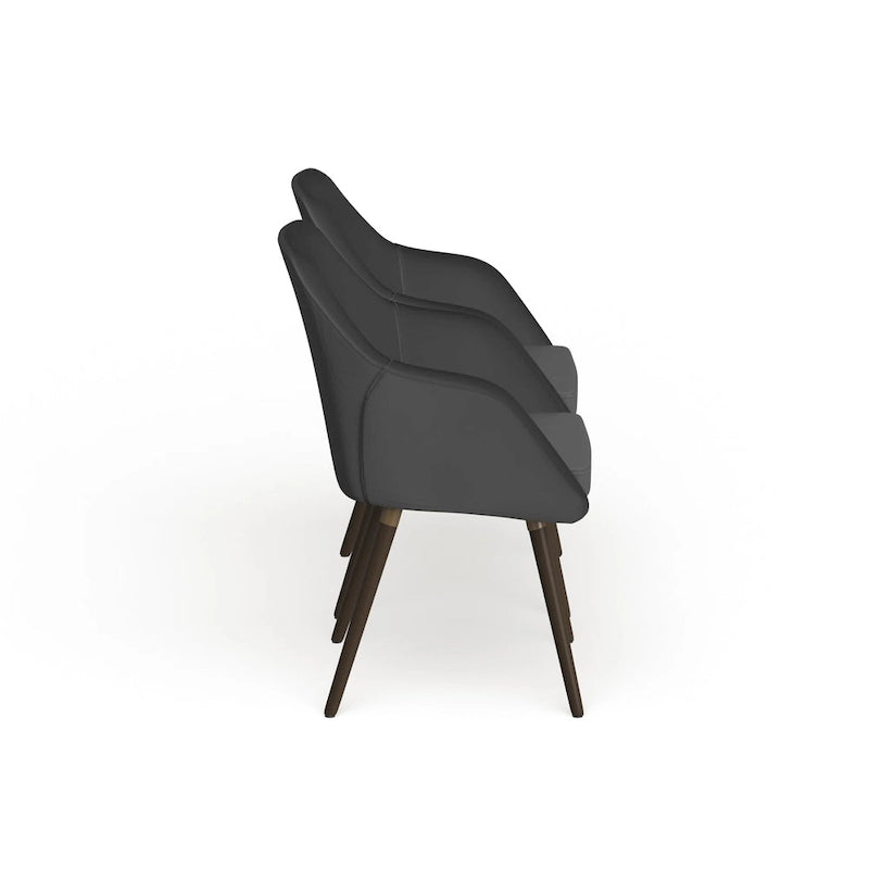 Fauteuil en similicuir gris avec pieds en bois de hêtre