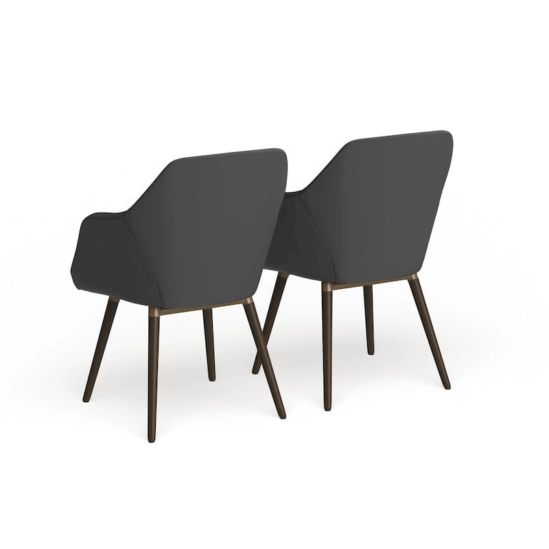 Fauteuil en similicuir gris avec pieds en bois de hêtre