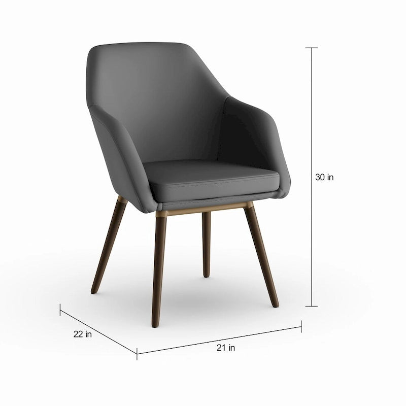 Fauteuil en similicuir gris avec pieds en bois de hêtre