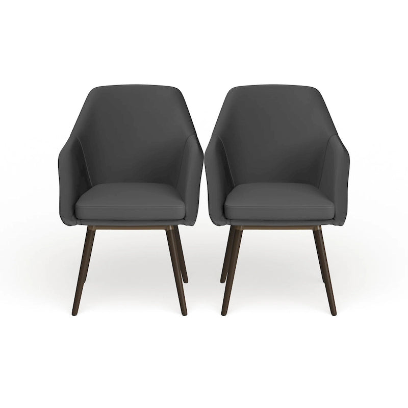 Fauteuil en similicuir gris avec pieds en bois de hêtre