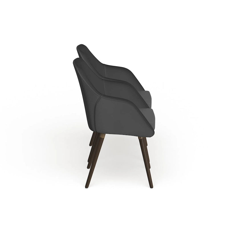 Fauteuil en similicuir gris avec pieds en bois de hêtre