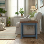 Table d'appoint de 24 pouces, aucun assemblage requis, finition denim bleu et whisky.