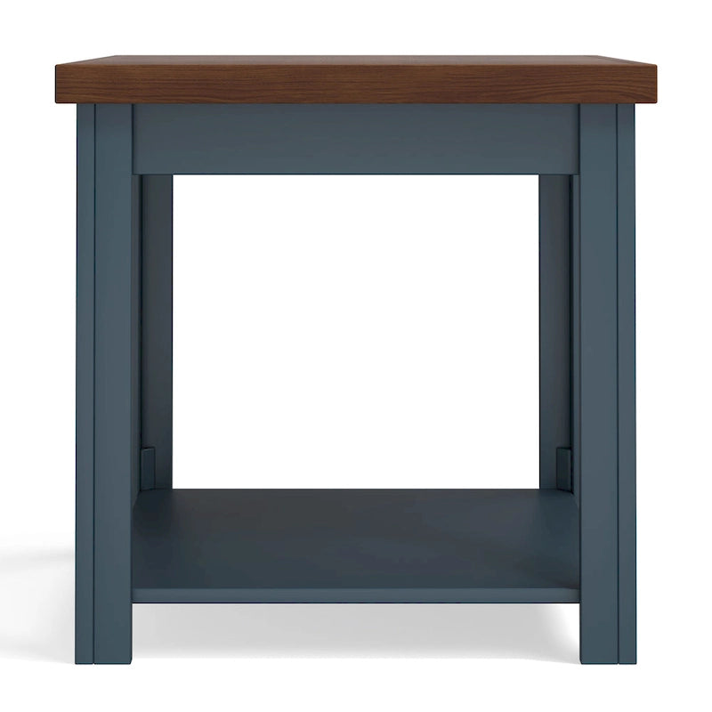 Table d'appoint de 24 pouces, aucun assemblage requis, finition denim bleu et whisky.