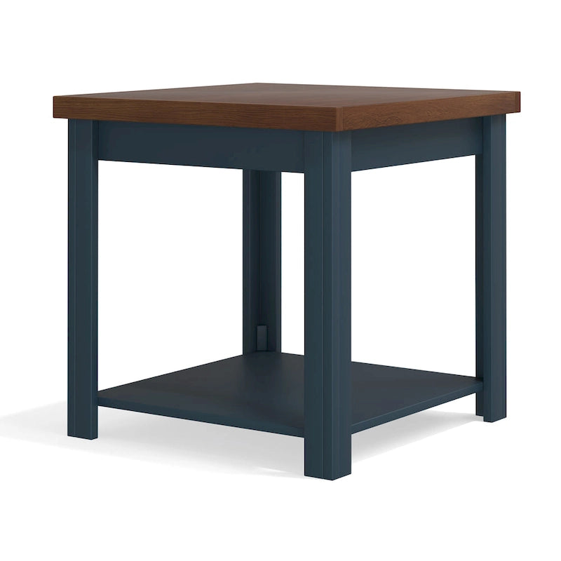 Table d'appoint de 24 pouces, aucun assemblage requis, finition denim bleu et whisky.