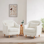 28.34W Lot de 2 fauteuils d'appoint, fauteuil barillet en velours avec pieds en bois massif