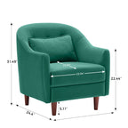 28.34W Lot de 2 fauteuils d'appoint, fauteuil barillet en velours avec pieds en bois massif