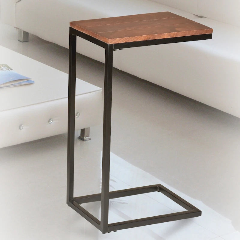 Table d'appoint en C - plateau en chêne - base en fer forgé antique