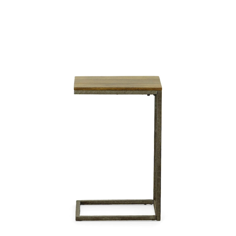 Table d'appoint en C - plateau en chêne - base en fer forgé antique