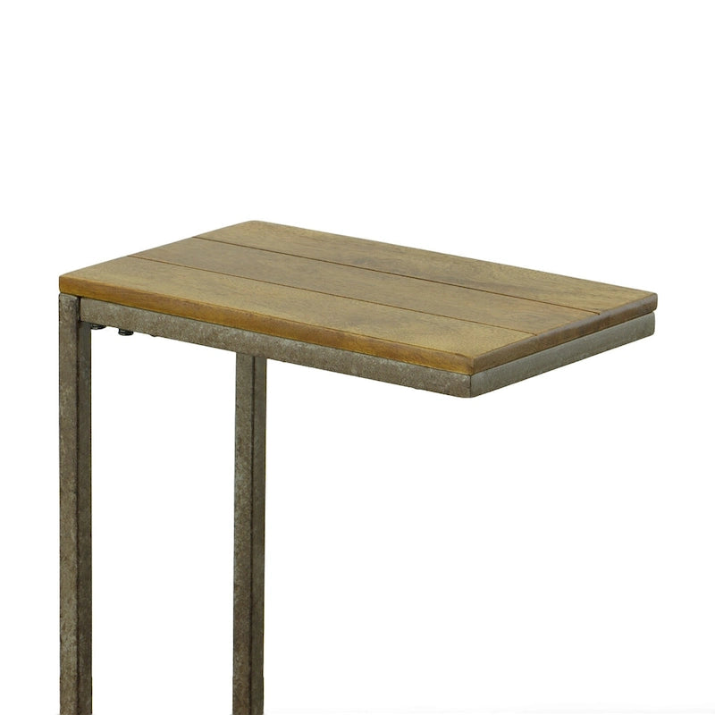 Table d'appoint en C - plateau en chêne - base en fer forgé antique