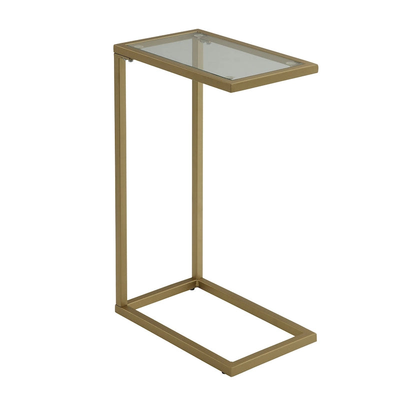 Table d'appoint en C - plateau en chêne - base en fer forgé antique