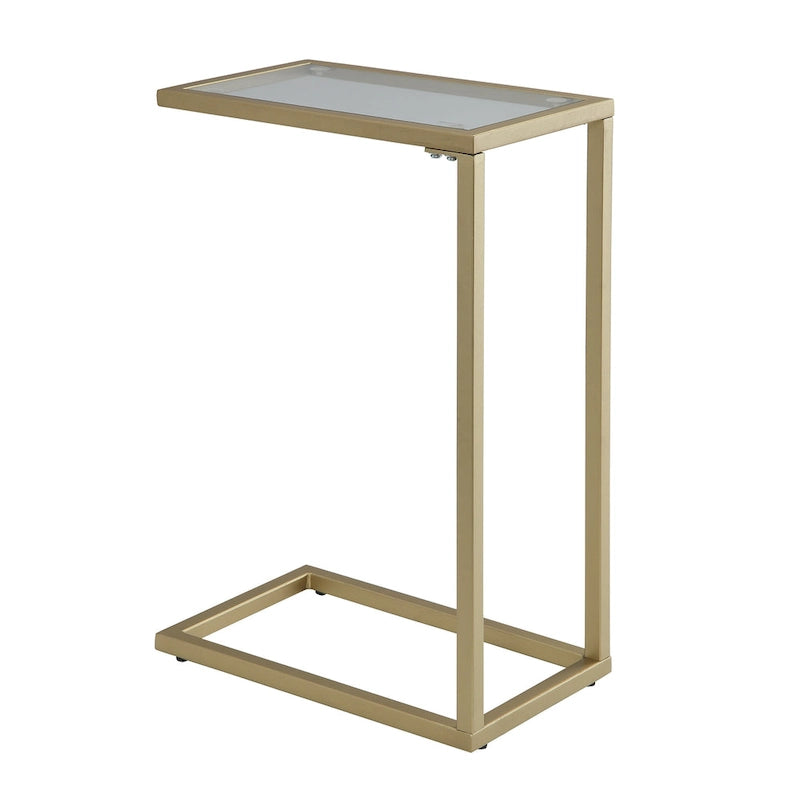 Table d'appoint en C - plateau en chêne - base en fer forgé antique