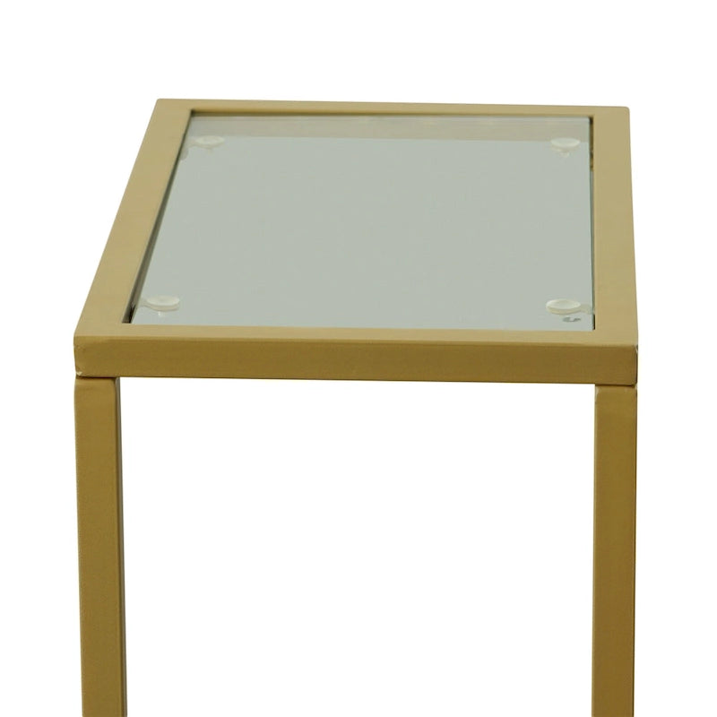 Table d'appoint en C - plateau en chêne - base en fer forgé antique