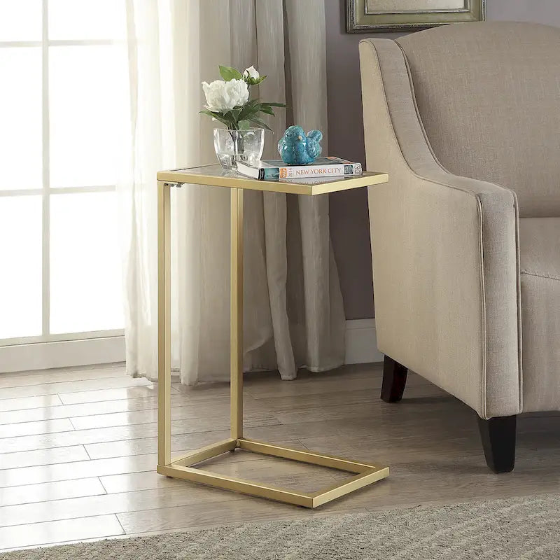 Table d'appoint en C - plateau en chêne - base en fer forgé antique