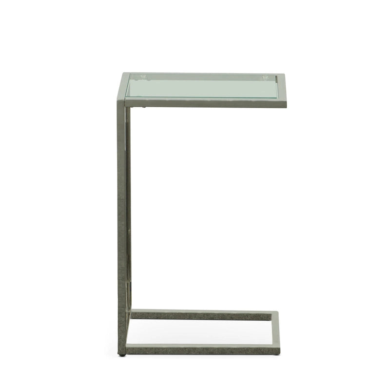 Table d'appoint en C - plateau en chêne - base en fer forgé antique