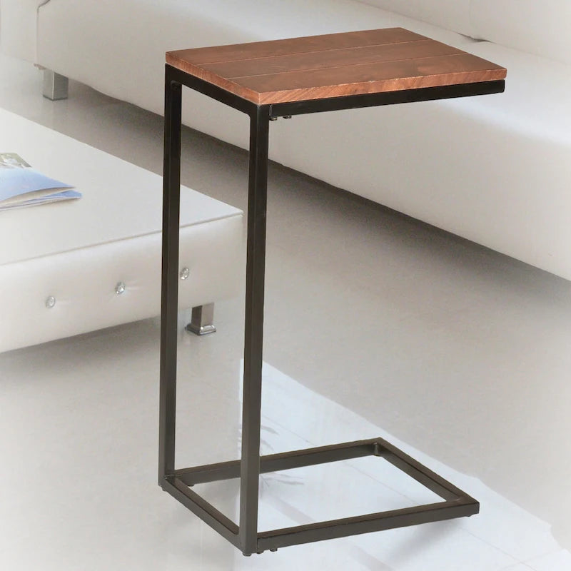 Table d'appoint en C - plateau en chêne - base en fer forgé antique