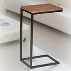 Table d'appoint en C - plateau en chêne - base en fer forgé antique