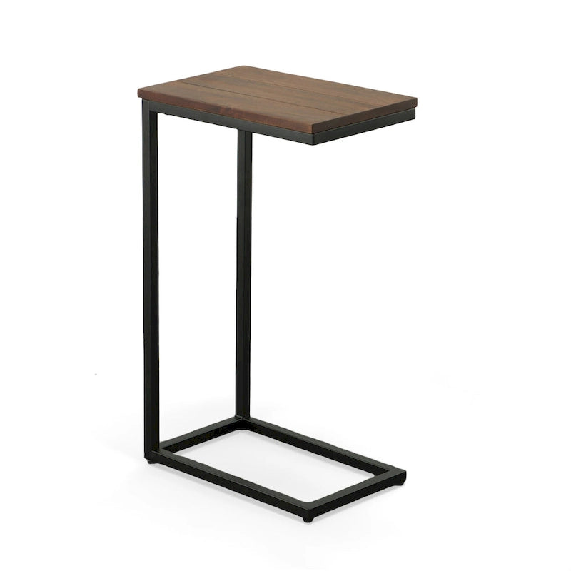 Table d'appoint en C - plateau en chêne - base en fer forgé antique
