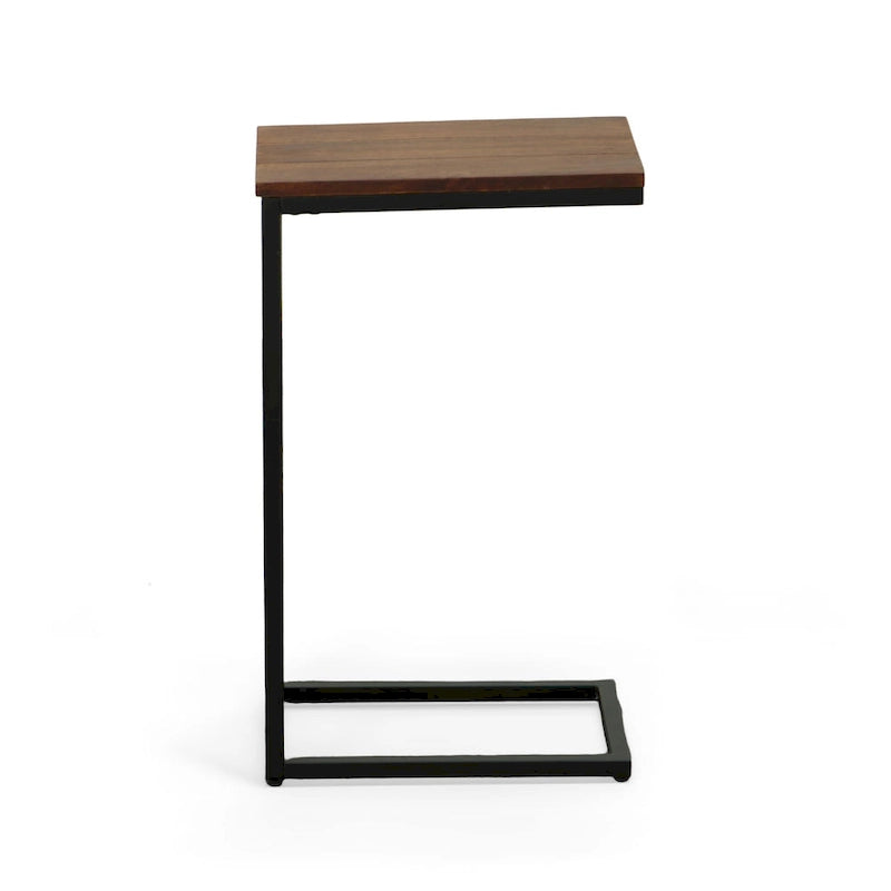 Table d'appoint en C - plateau en chêne - base en fer forgé antique
