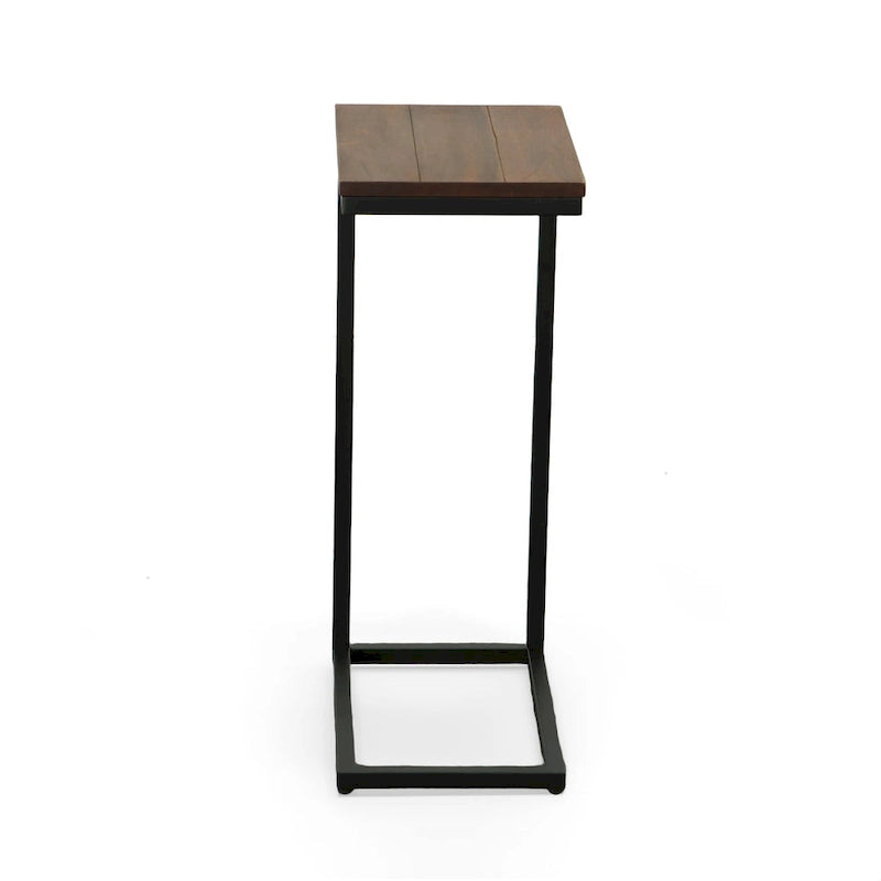 Table d'appoint en C - plateau en chêne - base en fer forgé antique