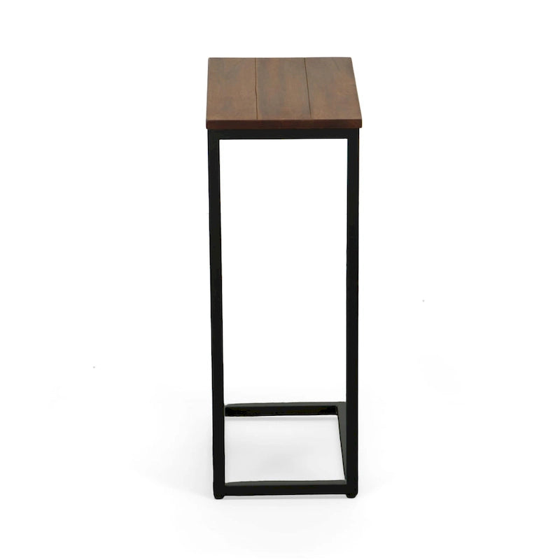 Table d'appoint en C - plateau en chêne - base en fer forgé antique