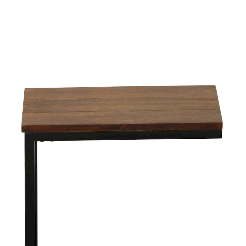 Table d'appoint en C - plateau en chêne - base en fer forgé antique