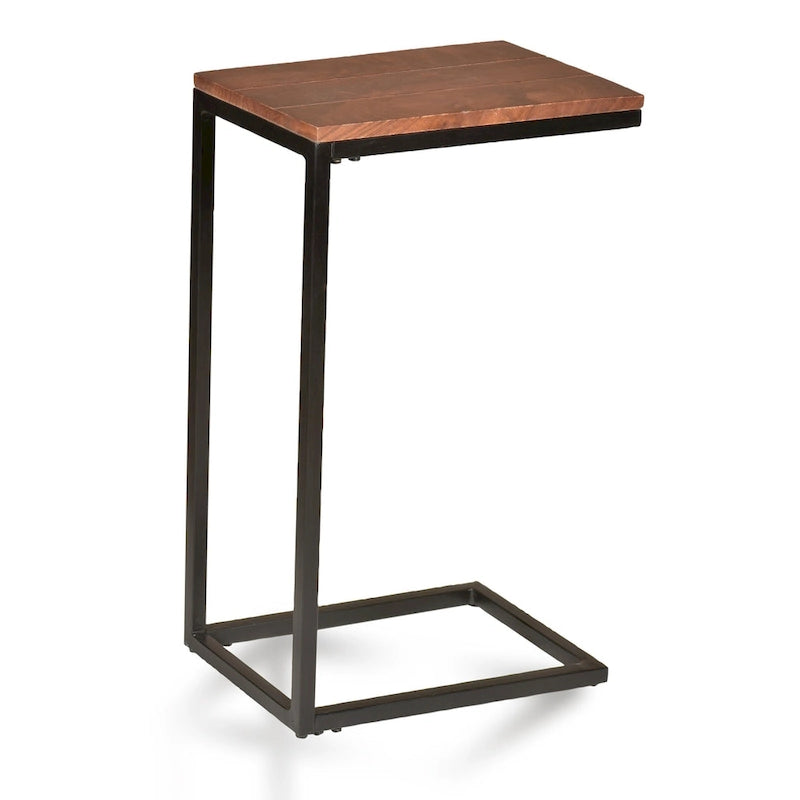 Table d'appoint en C - plateau en chêne - base en fer forgé antique