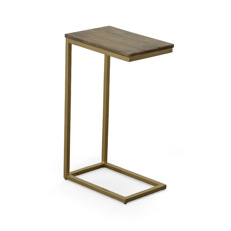 Table d'appoint en C - plateau en chêne - base en fer forgé antique