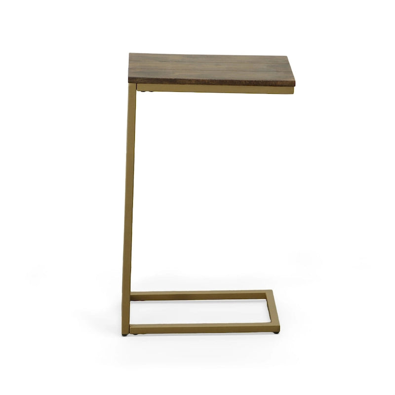 Table d'appoint en C - plateau en chêne - base en fer forgé antique
