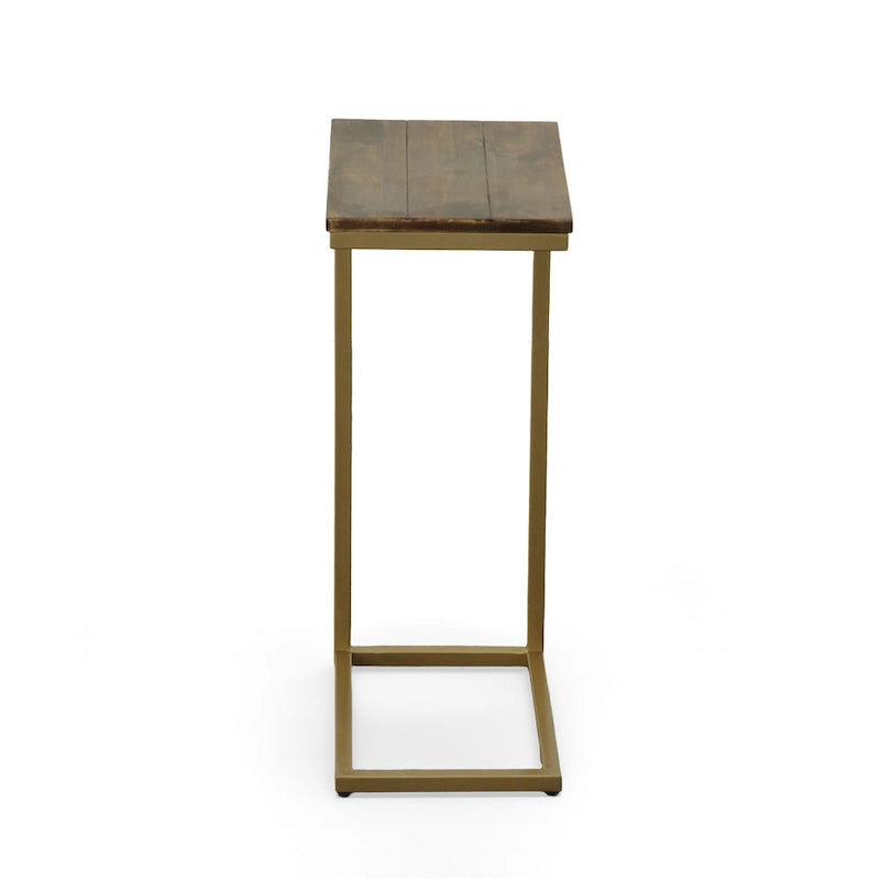 Table d'appoint en C - plateau en chêne - base en fer forgé antique