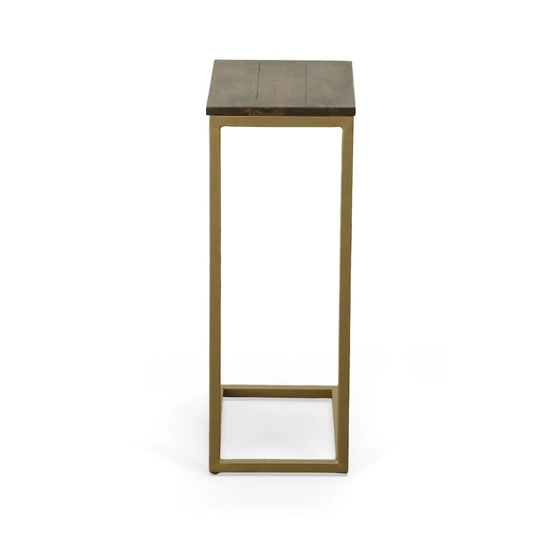 Table d'appoint en C - plateau en chêne - base en fer forgé antique