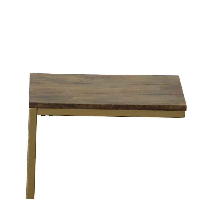 Table d'appoint en C - plateau en chêne - base en fer forgé antique