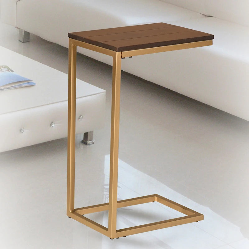 Table d'appoint en C - plateau en chêne - base en fer forgé antique