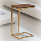 Table d'appoint en C - plateau en chêne - base en fer forgé antique