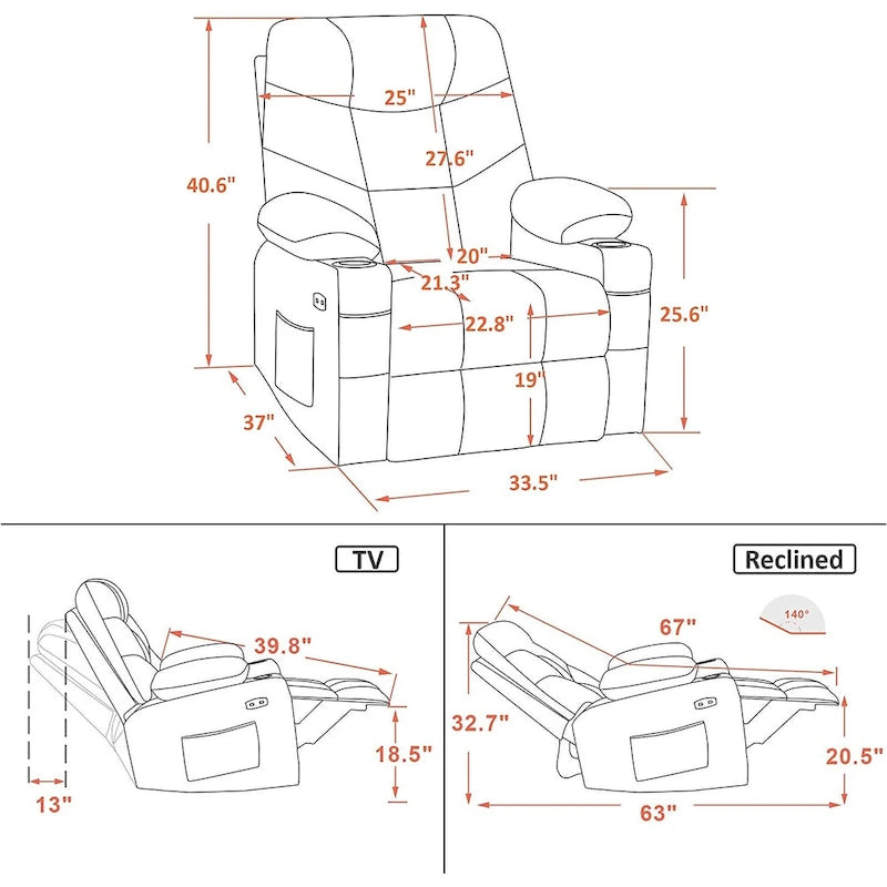 Fauteuil inclinable manuel (avec port USB)