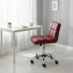 TOTO Home Office Button-Tufted Desk Chair, Armless Thick Cushion, Adjustable Height 19-25, Modern Red - N/A