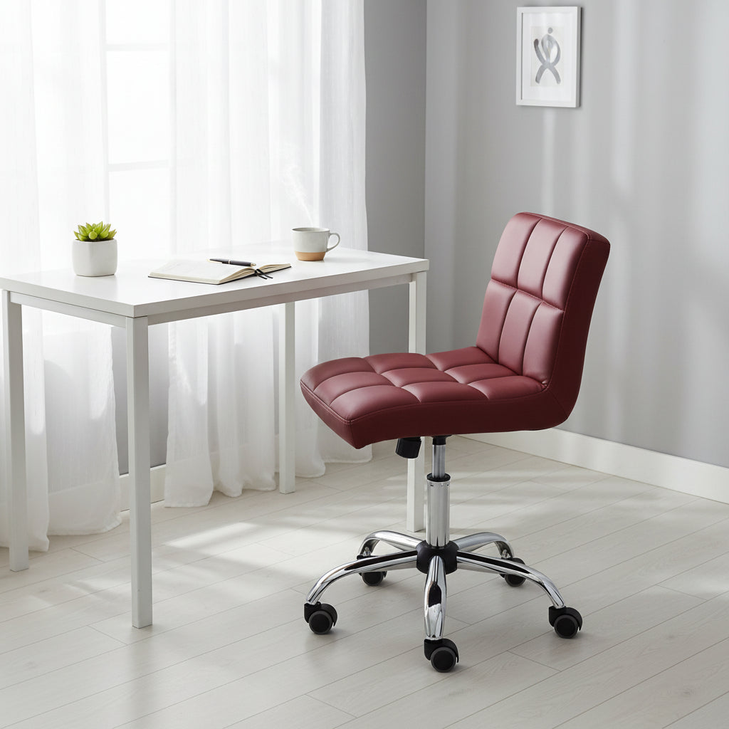 TOTO Home Office Button-Tufted Desk Chair, Armless Thick Cushion, Adjustable Height 19-25, Modern Red - N/A