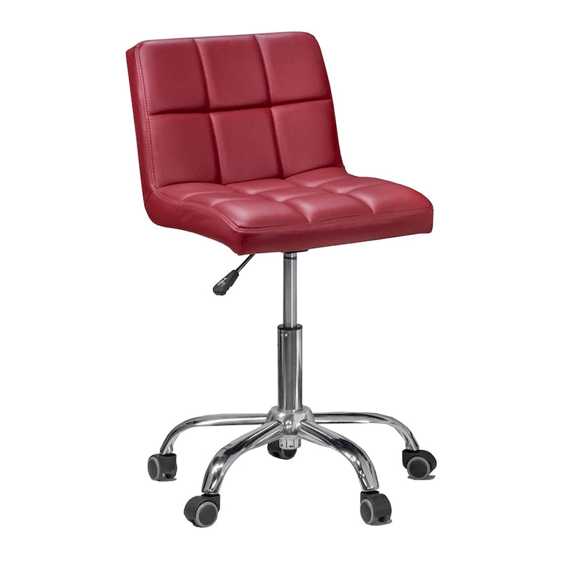 Chaise de bureau — capitonnée, sans accoudoirs, coussin très épais, réglable en hauteur (48 à 63 cm), style moderne (rouge)