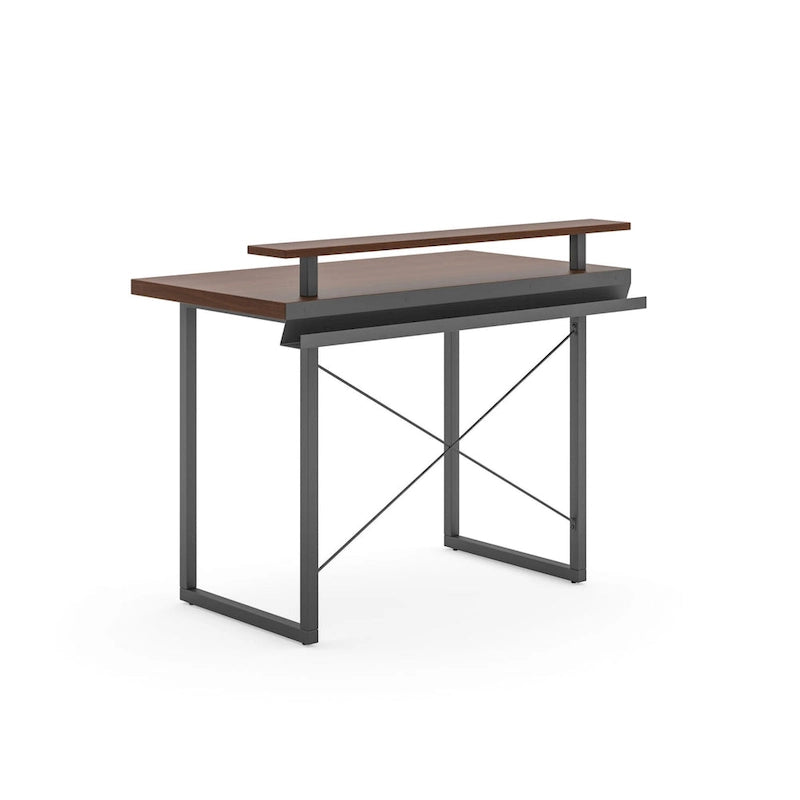 Bureau en bois marron (avec support d'écran)