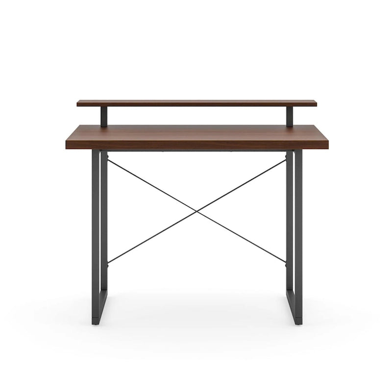 Bureau en bois marron (avec support d'écran)