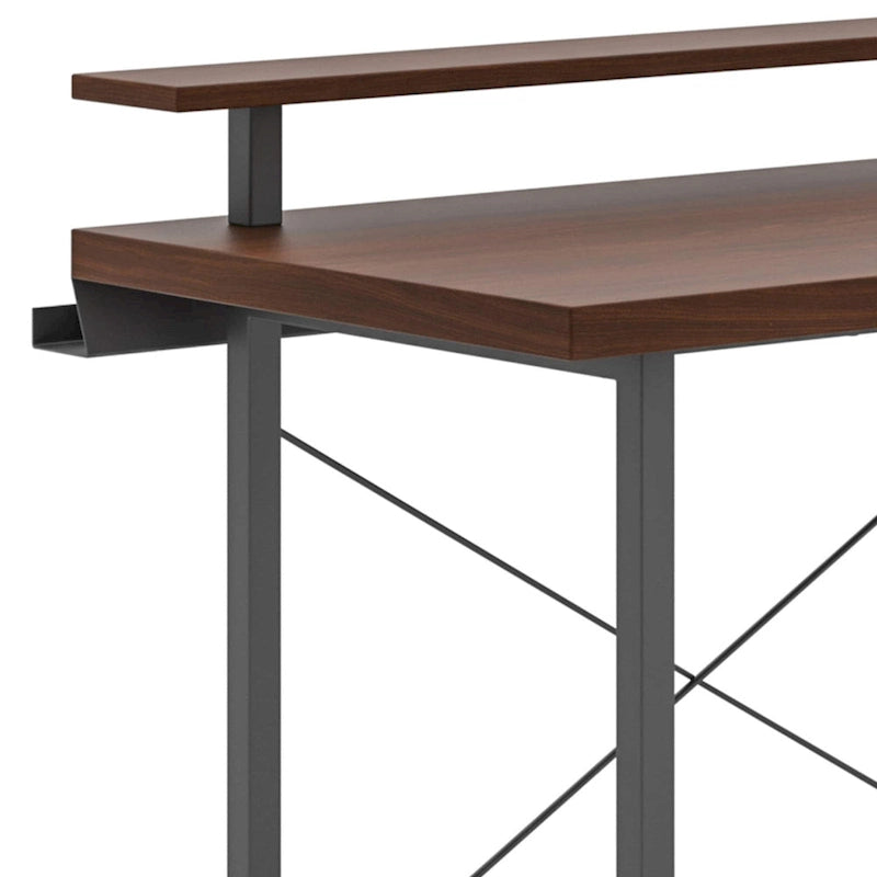 Bureau en bois marron (avec support d'écran)