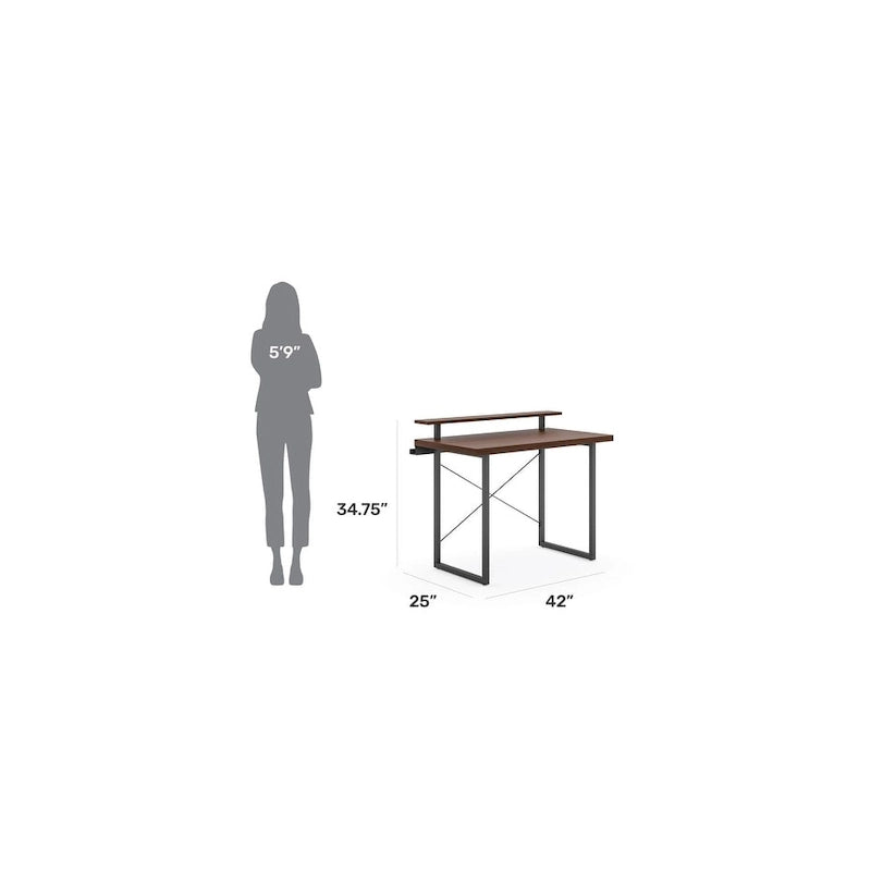 Bureau en bois marron (avec support d'écran)