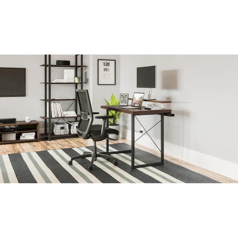 Bureau en bois marron (avec support d'écran)