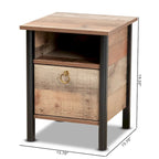 Table de chevet en bois de style rustique moderne, finition chêne brun et noir